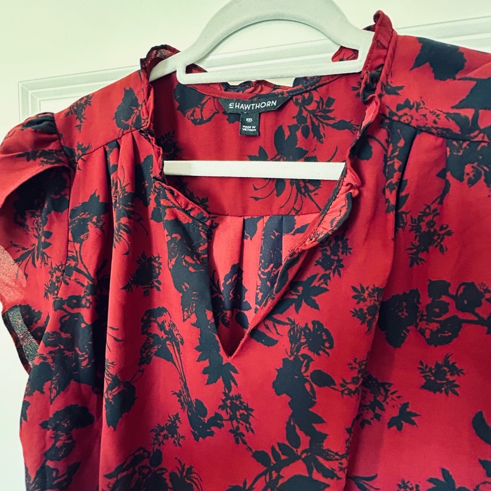 Burgundy Blouse with Black Floral Print - Picture 5 of 6